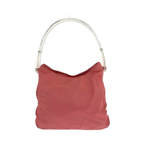 Prada Tessuto Triangle Logo Plate Pink Clear Silver Hardware Nylon Shoulder Bag - Picture 2 of 9